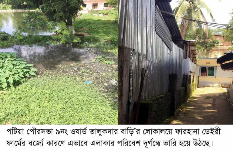 পটিয়া পৌরসভায় খামারে বর্জ্যরে দুর্গন্ধে অতিষ্ঠ এলাকার বাসি