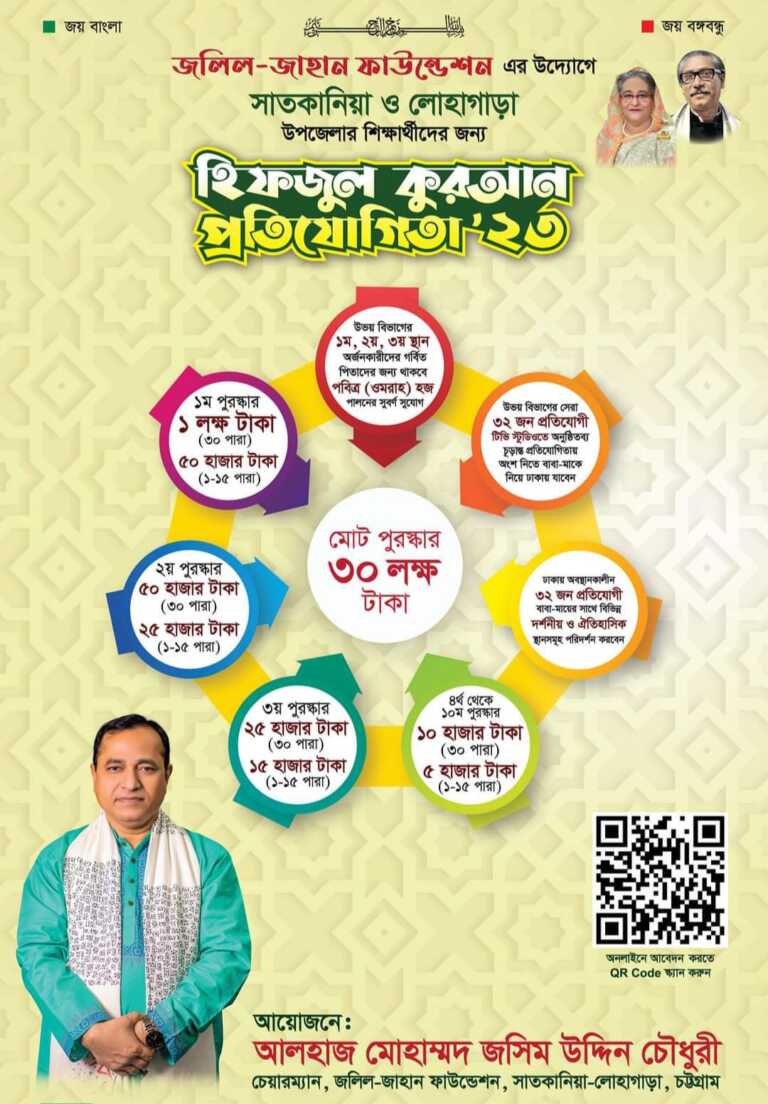 সাতকানিয়ায় শুরু হতে যাচ্ছে হিফজুল কোরআন প্রতিযোগিতা। জসিম উদ্দিন চৌধুরীর ব্যতিক্রমী উদ্যোগ